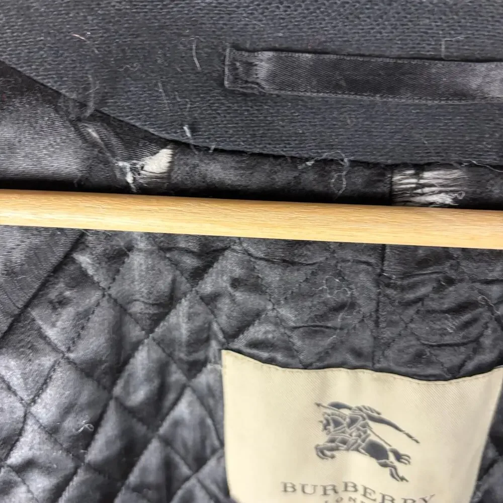 Burberry London Black Cashmere Nova Check Wool Quilted Coat XL